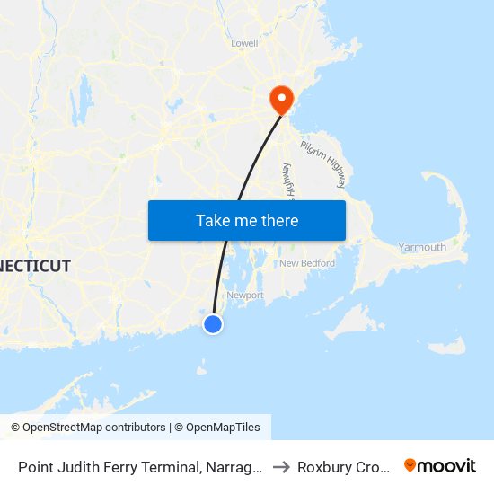 Point Judith Ferry Terminal, Narragansett, Ri to Roxbury Crossing map