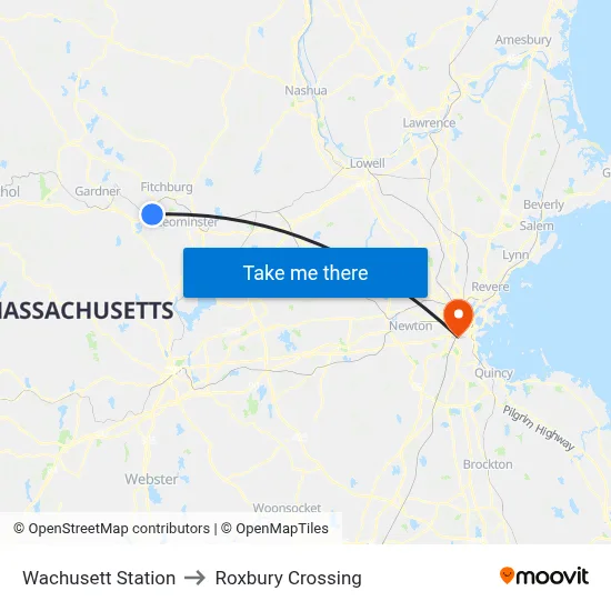 Wachusett Station to Roxbury Crossing map
