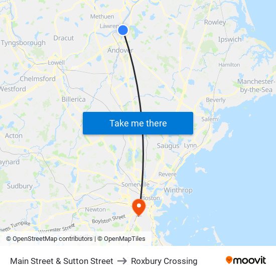 Main Street & Sutton Street to Roxbury Crossing map