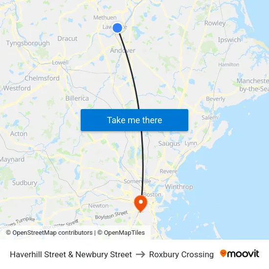 Haverhill Street & Newbury Street to Roxbury Crossing map