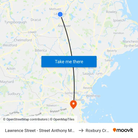 Lawrence Street - Street Anthony Maronite Church to Roxbury Crossing map