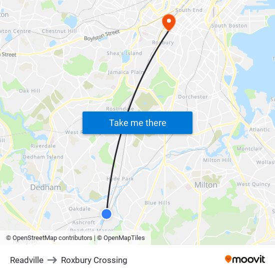 Readville to Roxbury Crossing map
