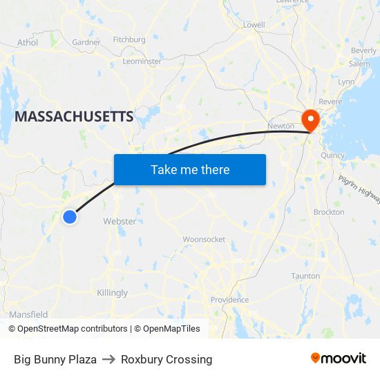 Big Bunny Plaza to Roxbury Crossing map