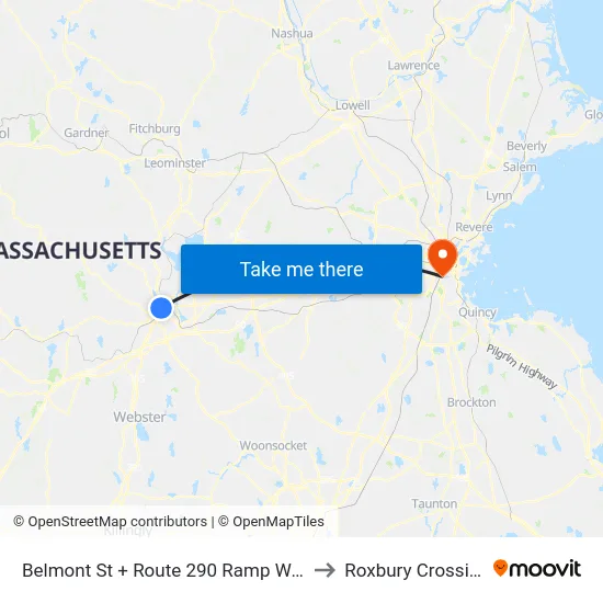 Belmont St + Route 290 Ramp West to Roxbury Crossing map