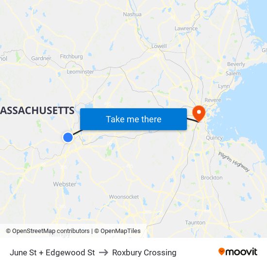 June St + Edgewood St to Roxbury Crossing map