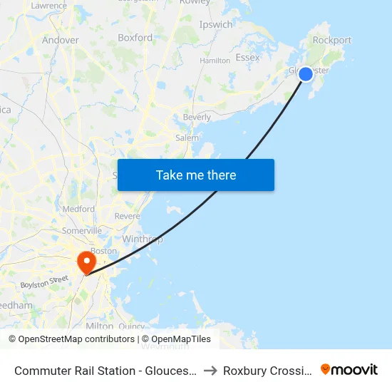 Commuter Rail Station - Gloucester to Roxbury Crossing map