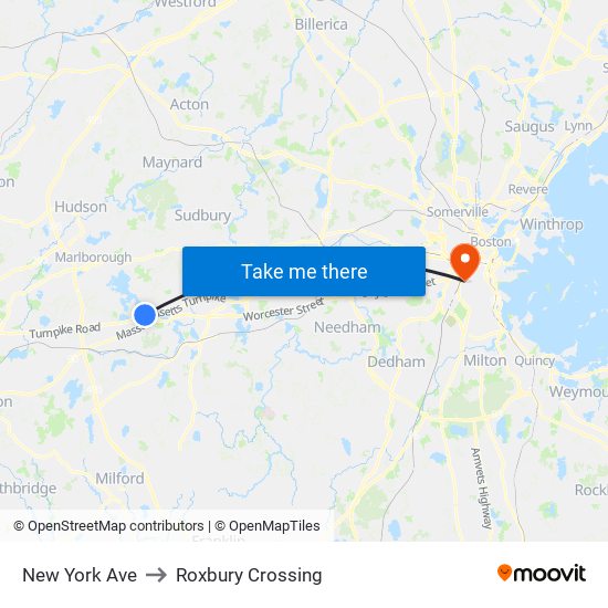 New York Ave to Roxbury Crossing map