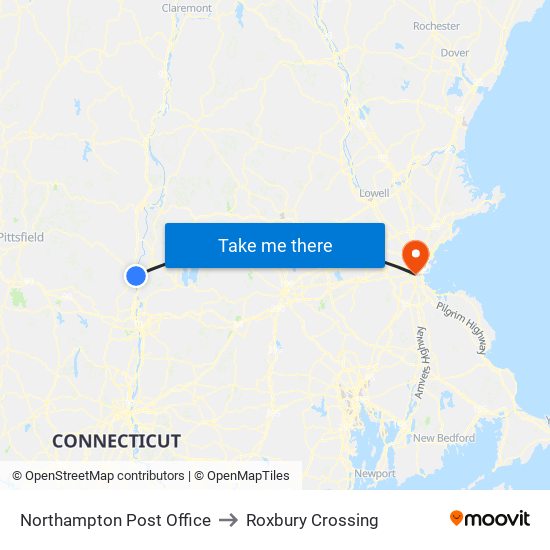 Northampton Post Office to Roxbury Crossing map