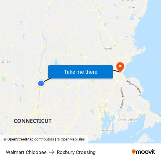 Walmart Chicopee to Roxbury Crossing map