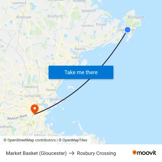 Market Basket (Gloucester) to Roxbury Crossing map
