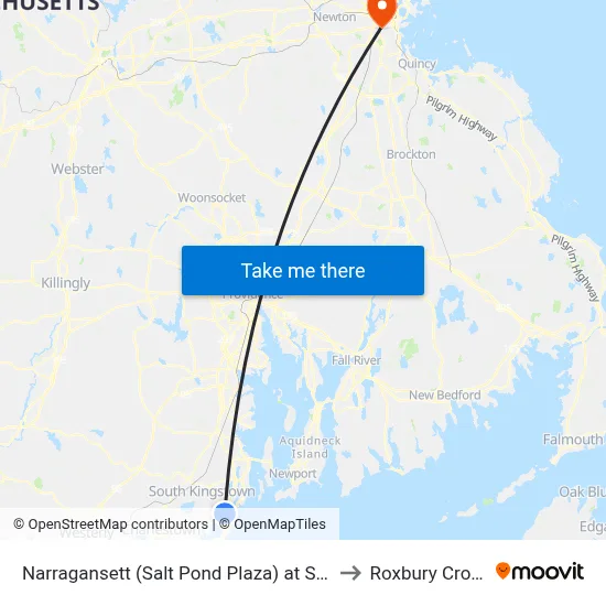 Narragansett (Salt Pond Plaza) at Stop & Shop to Roxbury Crossing map