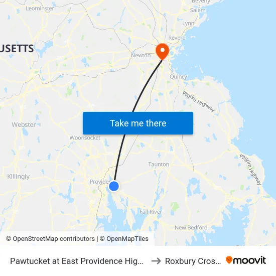 Pawtucket at East Providence High School to Roxbury Crossing map