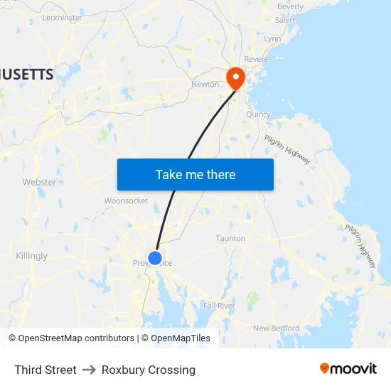 Third Street to Roxbury Crossing map