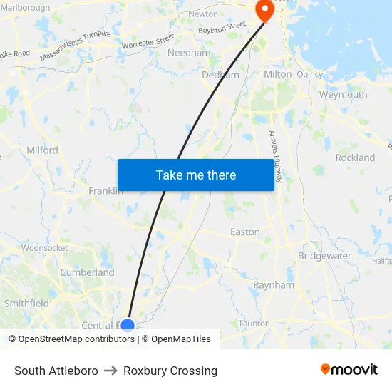 South Attleboro to Roxbury Crossing map