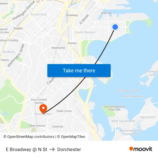 E Broadway @ N St to Dorchester map