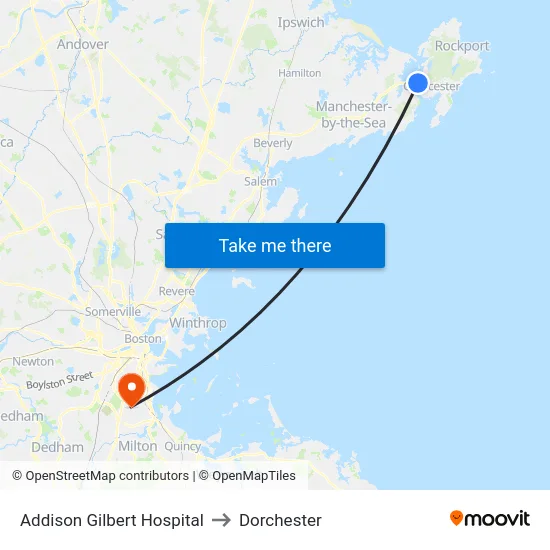 Addison Gilbert Hospital to Dorchester map