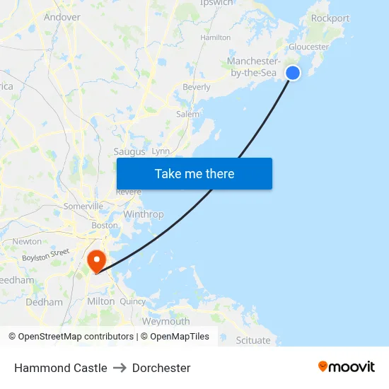 Hammond Castle to Dorchester map