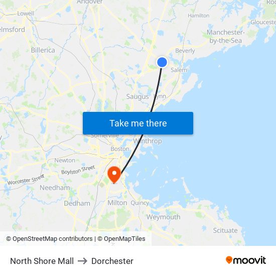 North Shore Mall to Dorchester map
