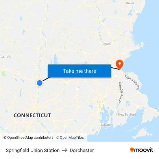 Springfield Union Station to Dorchester map