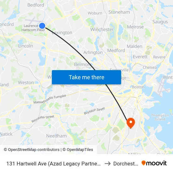 131 Hartwell Ave  (Azad Legacy Partners) to Dorchester map