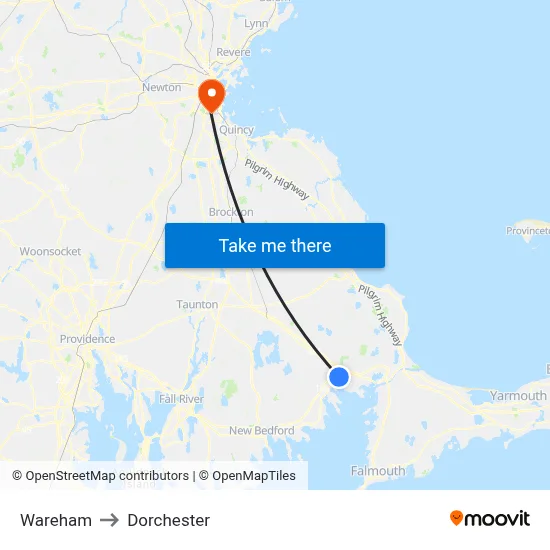 Wareham to Dorchester map