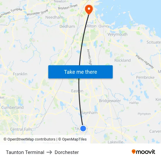 Taunton Terminal to Dorchester map