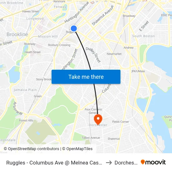 Ruggles - Columbus Ave @ Melnea Cass Blvd to Dorchester map