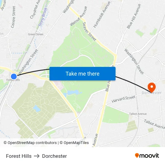 Forest Hills to Dorchester map