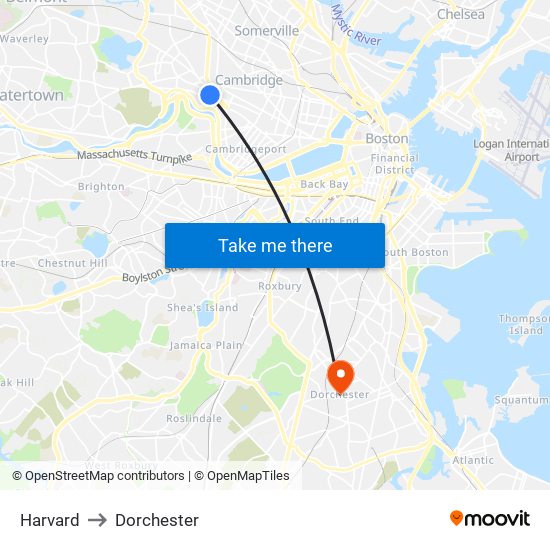 Harvard to Dorchester map