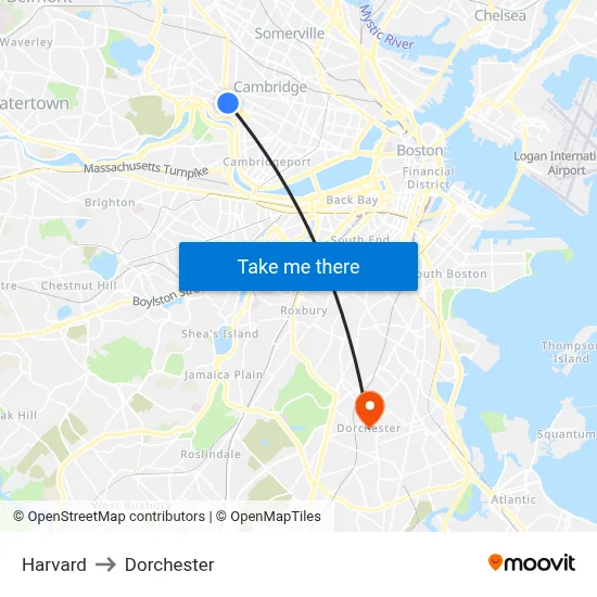 Harvard to Dorchester map