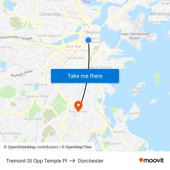 Tremont St Opp Temple Pl to Dorchester map