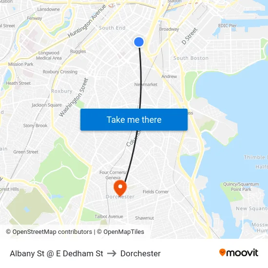 Albany St @ E Dedham St to Dorchester map