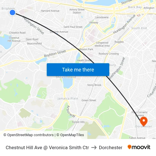 Chestnut Hill Ave @ Veronica Smith Ctr to Dorchester map