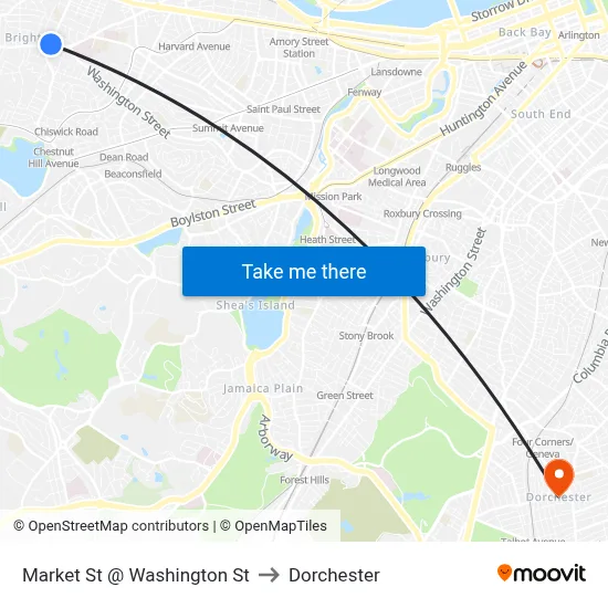 Market St @ Washington St to Dorchester map