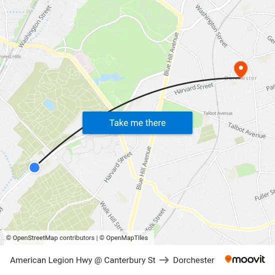 American Legion Hwy @ Canterbury St to Dorchester map