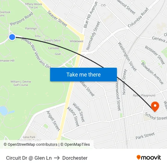 Circuit Dr @ Glen Ln to Dorchester map