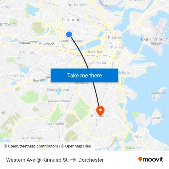 Western Ave @ Kinnaird St to Dorchester map