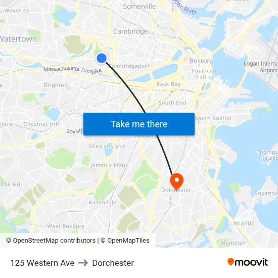 125 Western Ave to Dorchester map