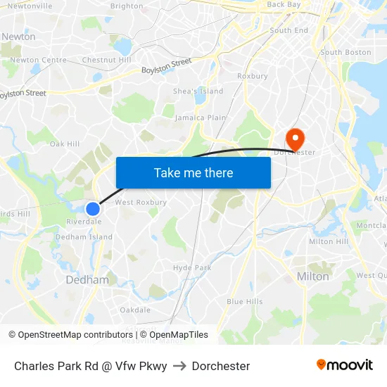 Charles Park Rd @ Vfw Pkwy to Dorchester map