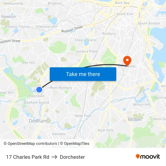 17 Charles Park Rd to Dorchester map