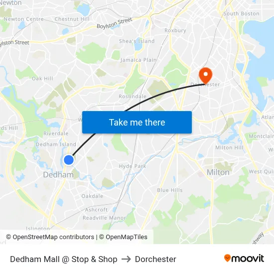 Dedham Mall @ Stop & Shop to Dorchester map
