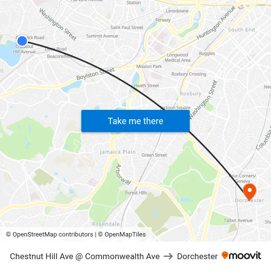 Chestnut Hill Ave @ Commonwealth Ave to Dorchester map