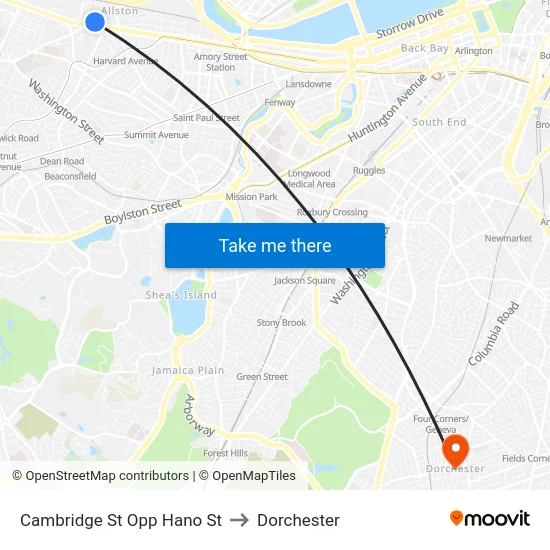 Cambridge St Opp Hano St to Dorchester map
