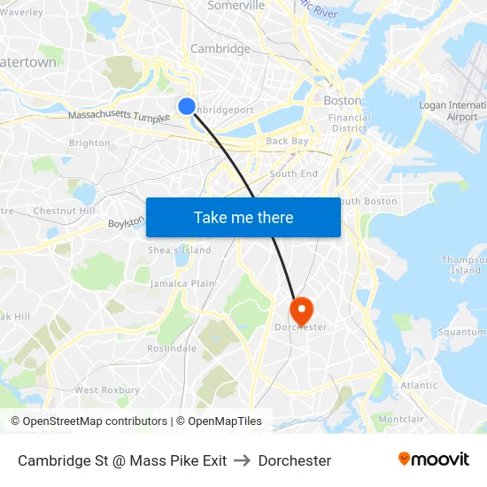Cambridge St @ Mass Pike Exit to Dorchester map