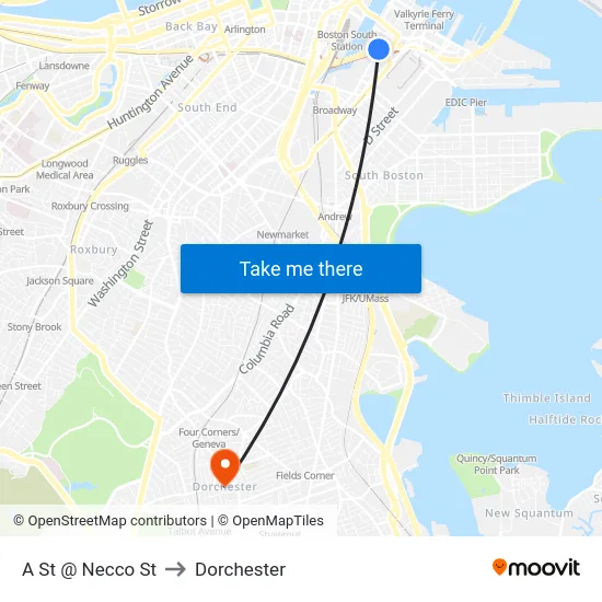 A St @ Necco St to Dorchester map