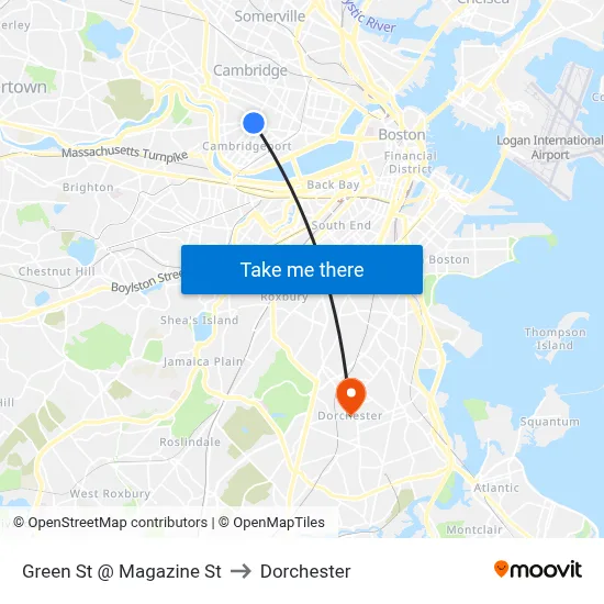 Green St @ Magazine St to Dorchester map