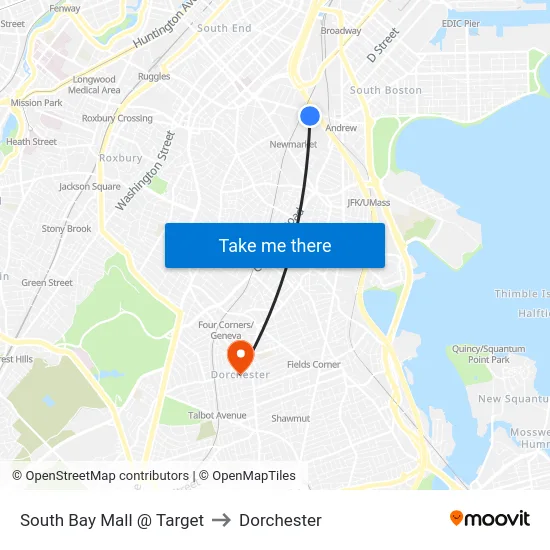 South Bay Mall @ Target to Dorchester map