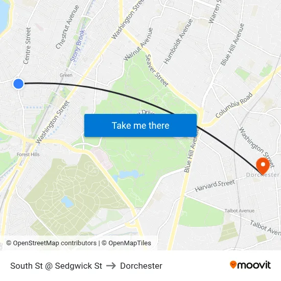 South St @ Sedgwick St to Dorchester map