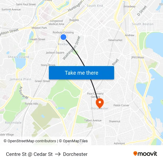 Centre St @ Cedar St to Dorchester map