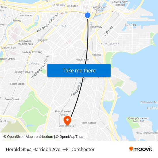 Herald St @ Harrison Ave to Dorchester map